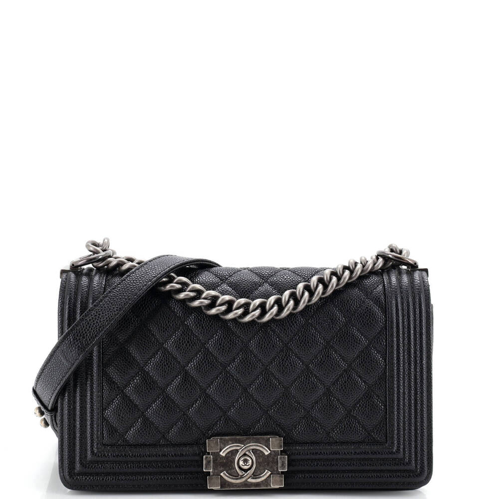 Chanel Old Medium Boy Flap Bag Quilted Caviar